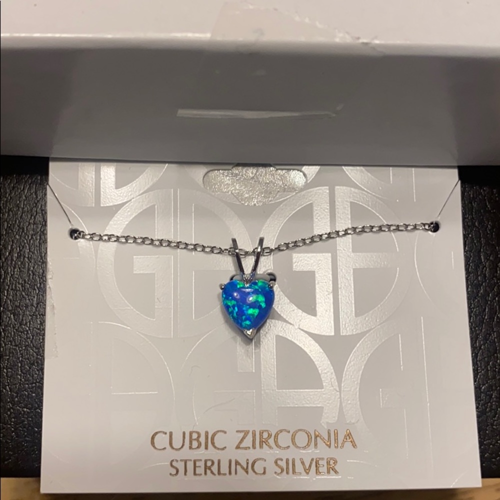 Stunning cubic Zirconia blue opal heart necklace